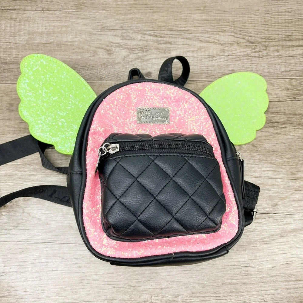 Luv Betsey by Betsey Johnson Mini Backpack Pink Green Glitter Wings Fairy Core‎